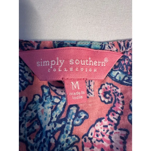 Simply Southern Pink Seahorse Print Ruffle Peplum Cotton Top Womens Medium - Image 6