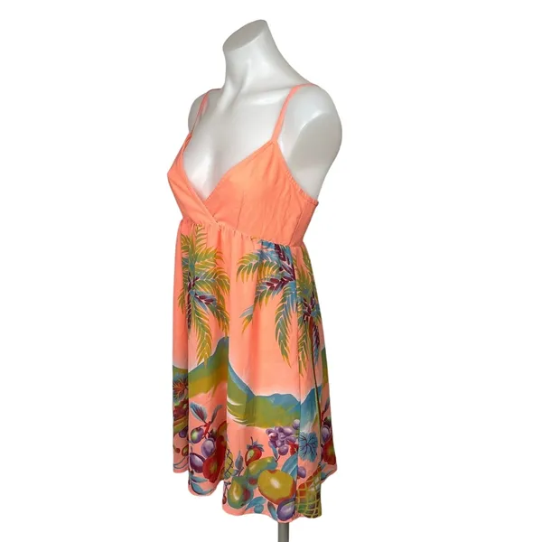 H&M Neon Orange Fruit Tropical Spaghetti V-Neck Sleeveless Mini Sundress Size 6 - Image 2