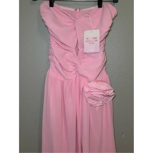 NEW Hello Molly The Rosette Gown Pink High Slit Formal Maxi Dress Womens sz XS 2 - Image 3