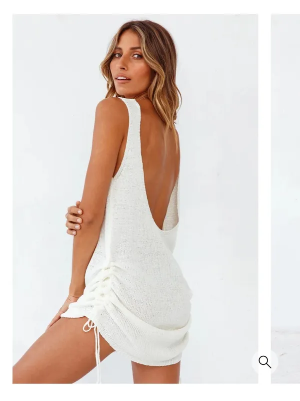 Sleeveless Scoop Neck Knit Mini Dress in Cream - Image 2