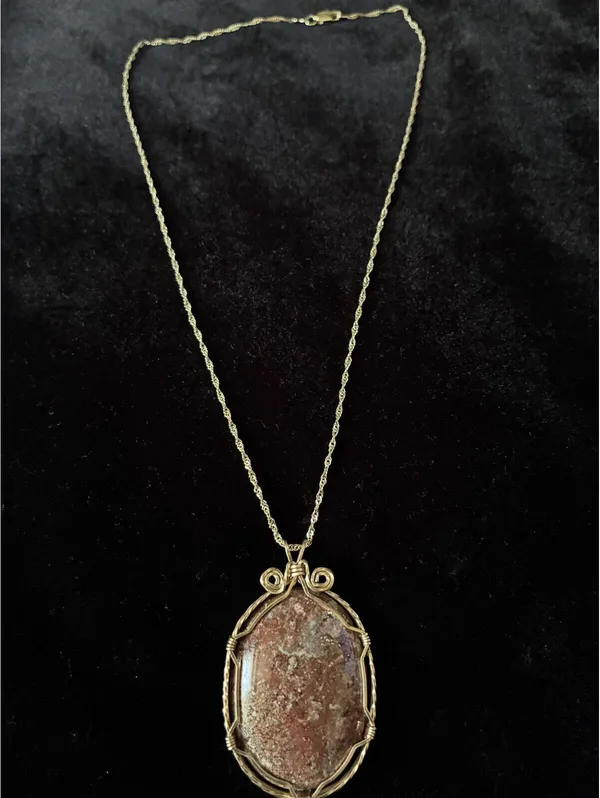 Handmade Wire-Wrapped Gemstone Pendant Necklace Earthy Red Jasper Cabochon 28” - Image 4