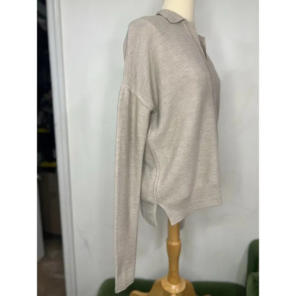 Womens Minimalist Quiet Luxury Cashmere Polo Sweater Preppy Beige XS S - Image 4