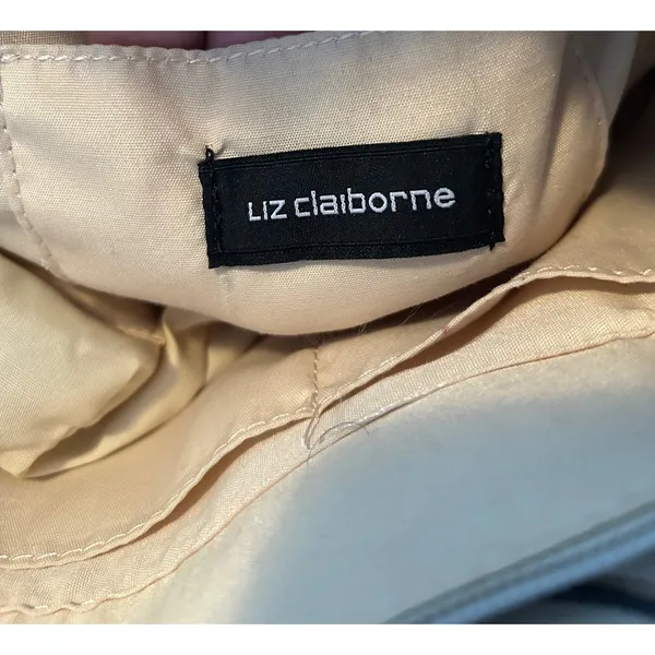 Liz Claiborne Beige Saffiano Crossbody Bag Bamboo Handle Geometric Metallic - Image 10