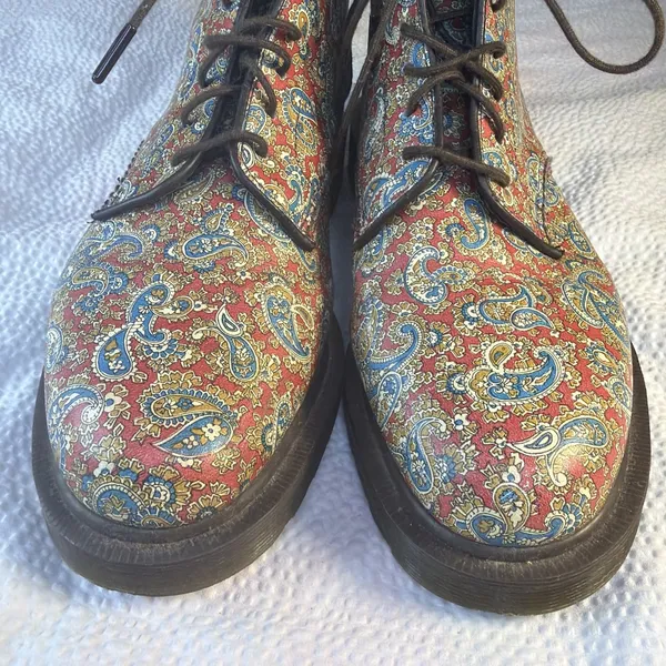 Dr Martens Jeffery Paisley Boots Red Blue Lace Up 7 UK 6 EU 39 Leather - Image 2