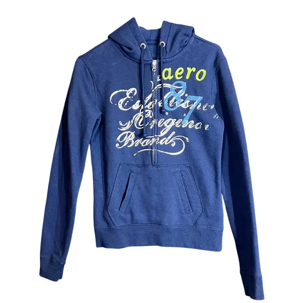 Aeropostale Womens Size Medium Zipped Hoodie Jacket Navy Blue Graphic Sweatshirt - Image 2