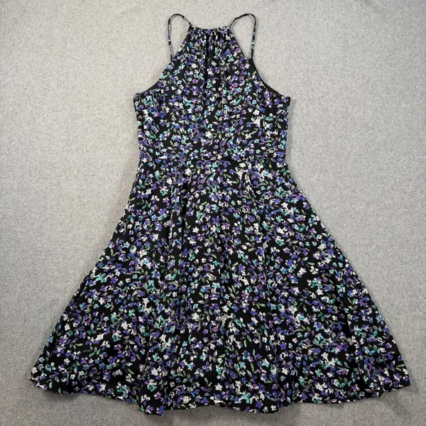 Express Women's Size 0 Black Floral Halter Neck Sleeveless Fit & Flare Dress - Image 9
