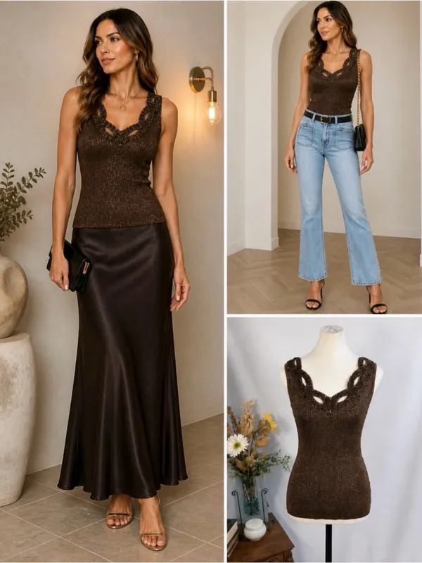 Vintage Cache Beaded Metallic Ribbed Tank Top Size Medium🧡 - Image 2