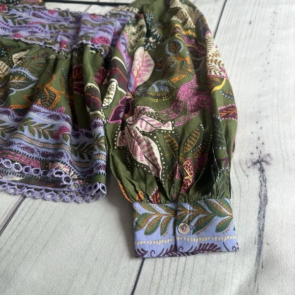 Farm Rio Blouse Top XS Green Jungle Fairy Boho Botanical Tropical‎ Praire Resort - Image 8