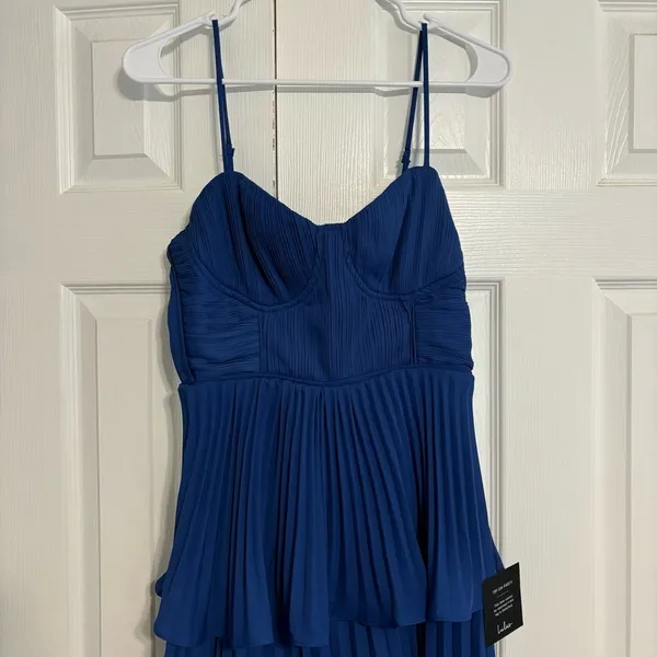 Lulu’s Cascading Crush Blue Tiered Bustier Midi Dress NWT - Image 6