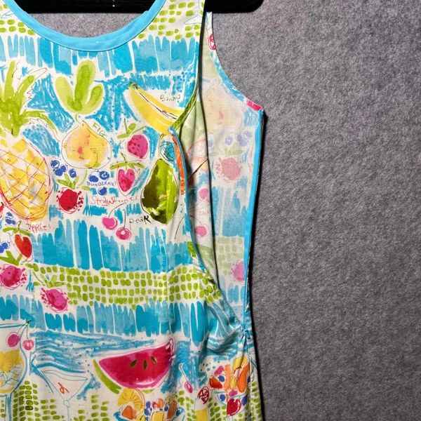Weekend‎ Clothes Line Fruit Print Rayon Sleeveless Dress Small Blue Summer - Image 5