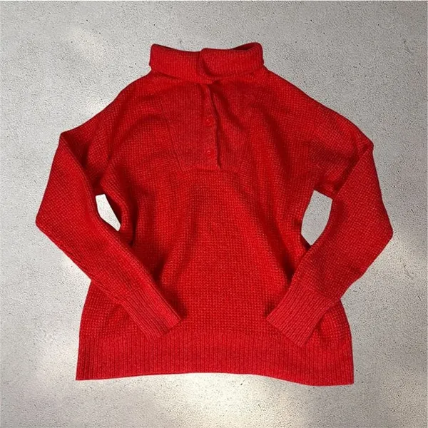Aerie CozyUp Waffle Button Sweater Women’s XXS Red Oversized Grandpa Cabincore - Image 3