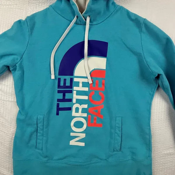 The North Face Womens Turquoise Blue Logo Pullover Hoodie Sweatshirt Size L - Image 3