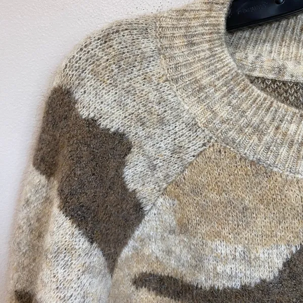 Anthropologie Moth Camo Knit Pullover Sweater Brown‎ Tan S Soft Cozy Fall - Image 6