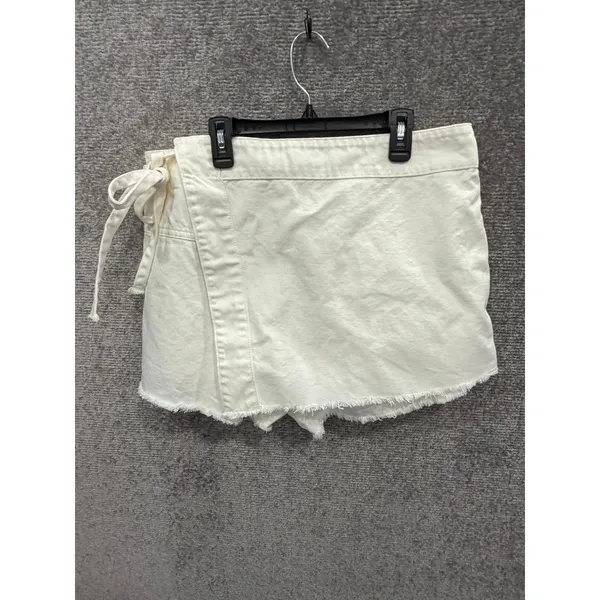 Free People Womens Skort 12 White We The Free Wrap Denim Frayed Hem OB1505112 - Image 4