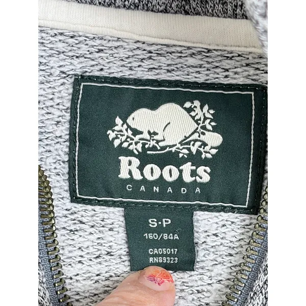 Roots Salt & Pepper Gray Quarter Zip Pullover Sweatshirt Small - Image 4