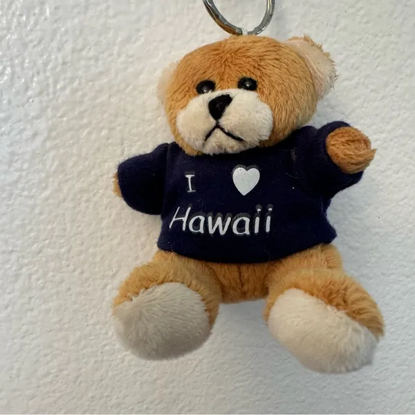 Pink Plush Bear Keychain “I ❤️ Hawaii” – Hawaiian Souvenir - Image 2