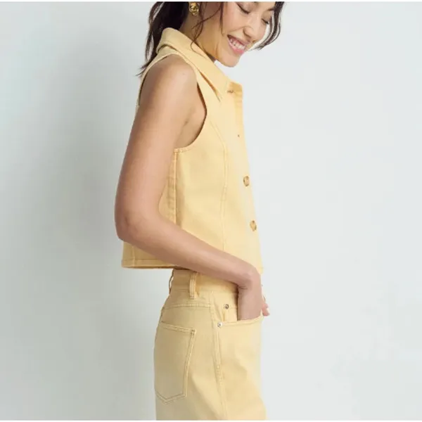 Tanya Taylor Butter Yellow Denim Vest Top SIZE 4 Waistcoat Western Designer $345 - Image 3