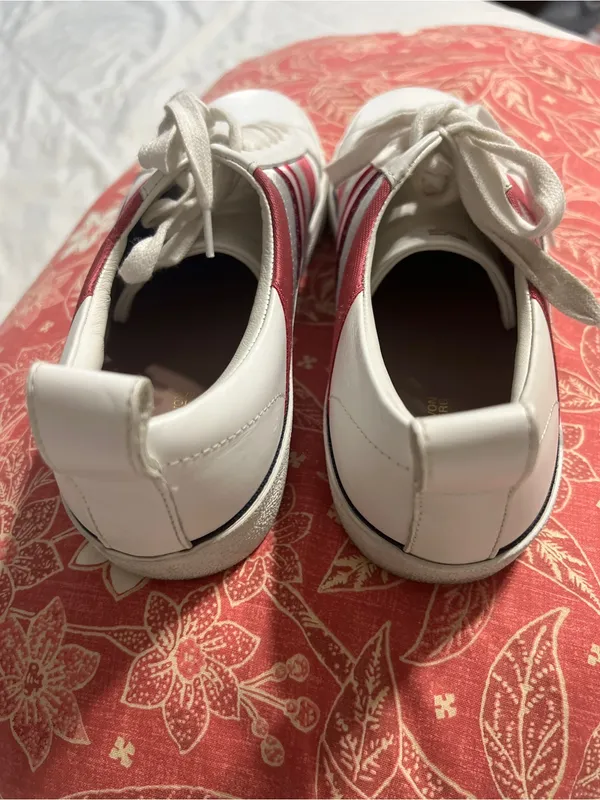 Diane Von Furstenberg White Sneakers with Pink and Red Stripes - Image 4