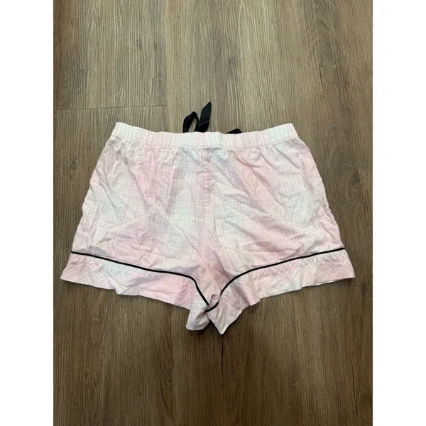 Victoria's Secret‎ Pink Plaid Pajama Shorts Gold Metallic Trim Women's Medium - Image 4