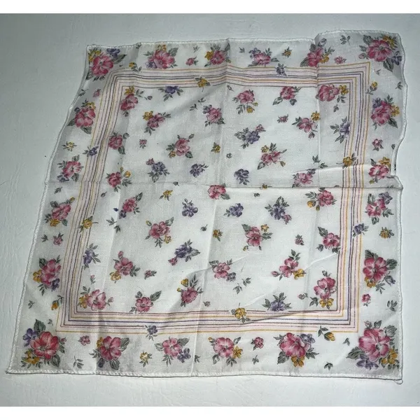 Vintage Handkerchief Hanky Floral Print Purple Pink 12" Womens Hankie NEW NOS - Image 2