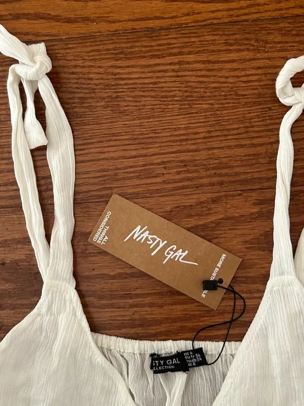NWT Nasty Gal Crinkle Fringe Hem Bralette Size Crop Top Size Small Size 4 Cream - Image 7
