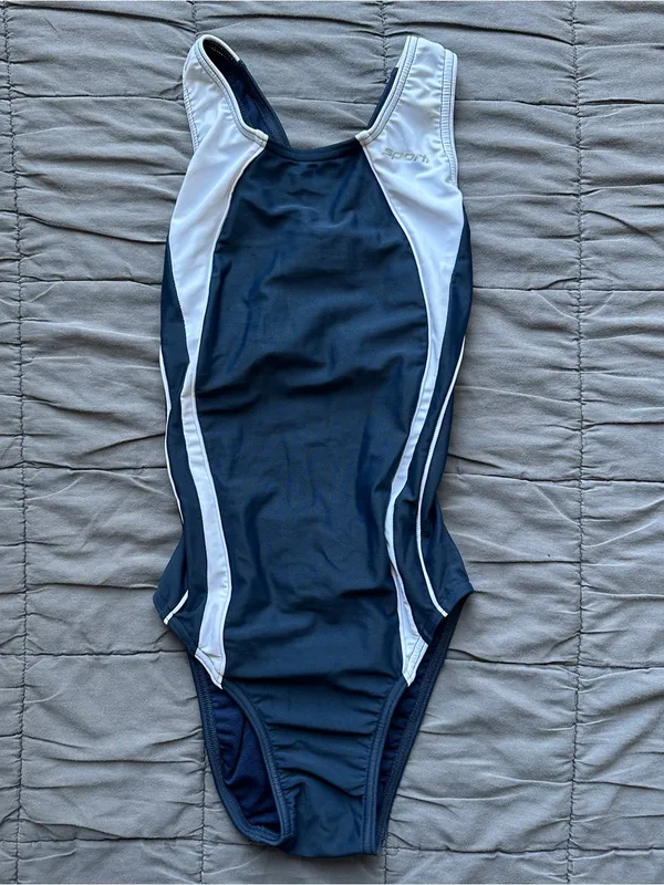 Speedo NWOT Piped Splice Wide Strap One Piece Swimsuit - Navy/White - 28 - Image 5