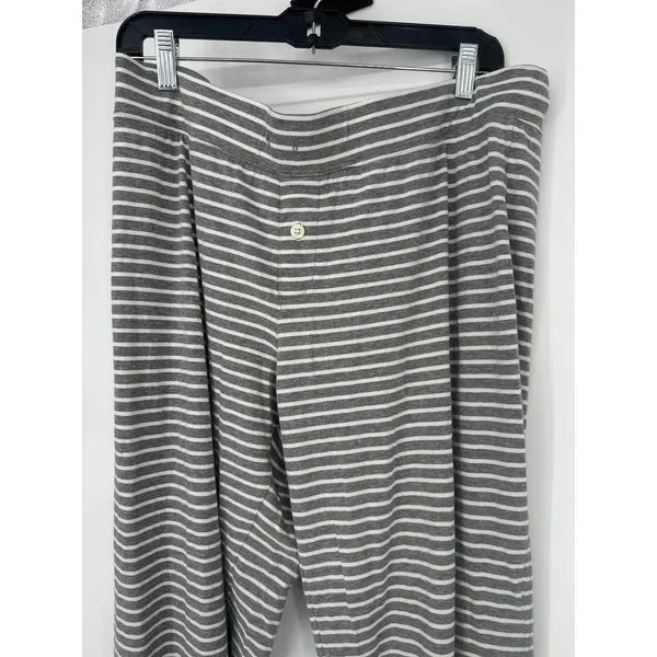 J.Crew Pajama Set Women L Gray Striped Long Sleeve Button Up Pants Loungewear - Image 10