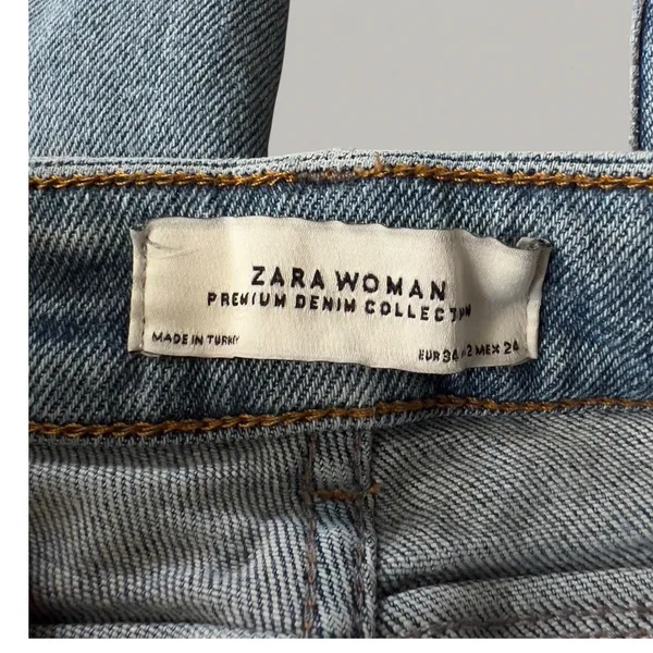 Zara Premium Denim Jeans Womens 2 Blue Distressed Cropped Straight Raw Hem - Image 2
