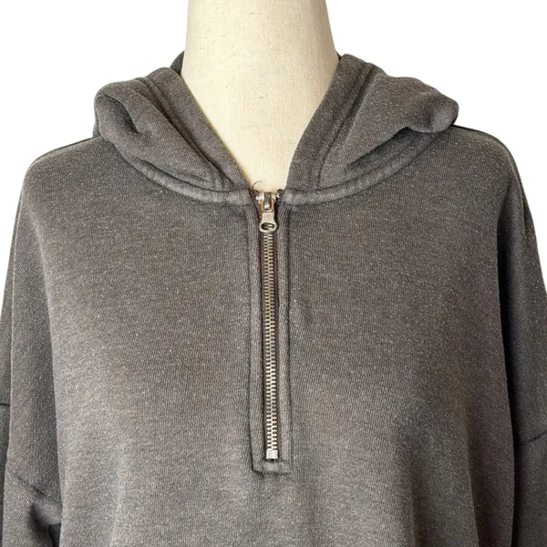 Aerie Quarter‎ Zip Hoodie Women Small Brown Gray Cropped Sweatshirt Athleisure - Image 4