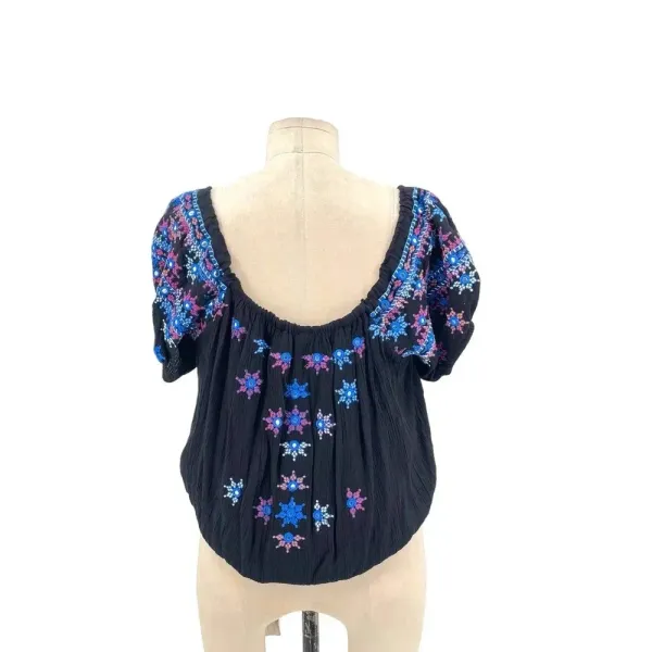 Free People Aurora Embroidered Blouson‎ Top In Black Size Small - Image 7