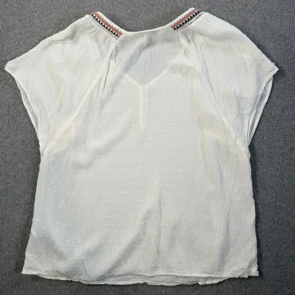 DR2 Women's Small White Swiss Dot Blouse Top V-Neck Embroidered Peasant Boho - Image 10
