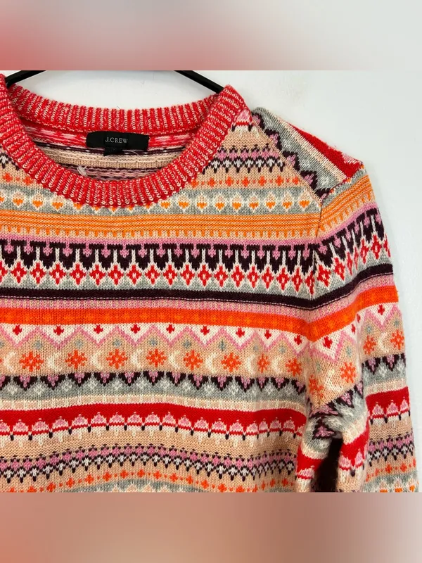 NWT J. Crew Wool Blend Bright Cerise Peony Faire Isle Wool Blend Sweater Small - Image 6