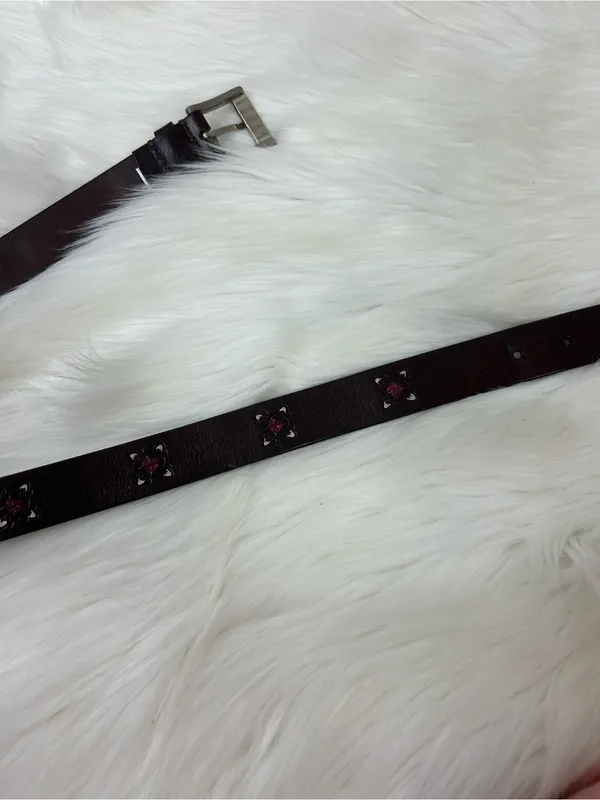 Vintage Leather Embossed Boho Belt Size L - Image 8