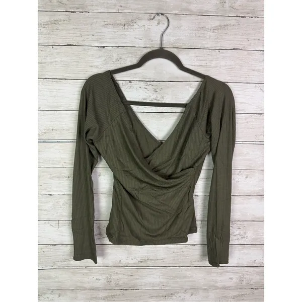 Lulus Most Important Olive Green Ribbed Surplice Long Sleeve Top Size Medium - Image 2