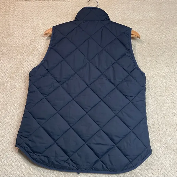J.Crew Womens S Navy Blue Puffer Zip Up‎ Vest Gingham Print Snap Buttons Preppy - Image 14