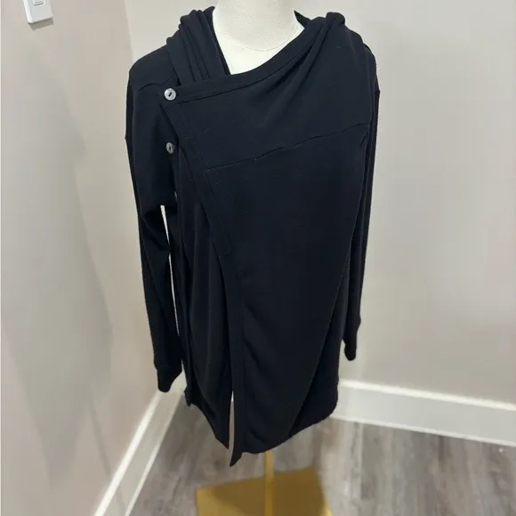 Free People Womens Asymmetrical Button Front Hooded Fleece‎ Top Black XS - Image 7