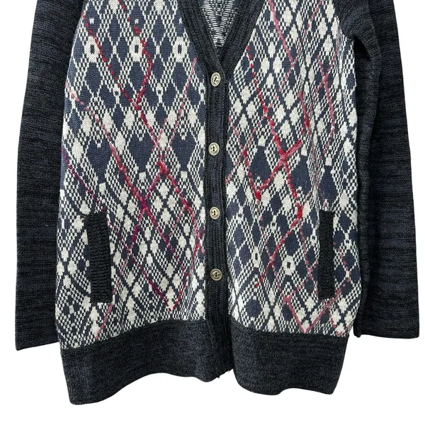 Free People Foxtrot Argyle Knit Cardigan Sweater Women's L Wool Blend‎ Preppy - Image 12