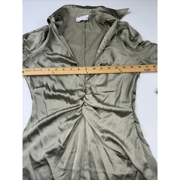 ASOS DESIGN satin mini skirt dress with ruched detail in Green Size‎ 6 - Image 3