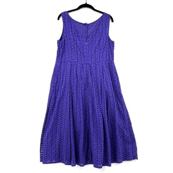 Eva Mendes NY&Co Purple Eyelet Fit Flare Dress Sz 12 Summer Cottagecore Classic - Image 2