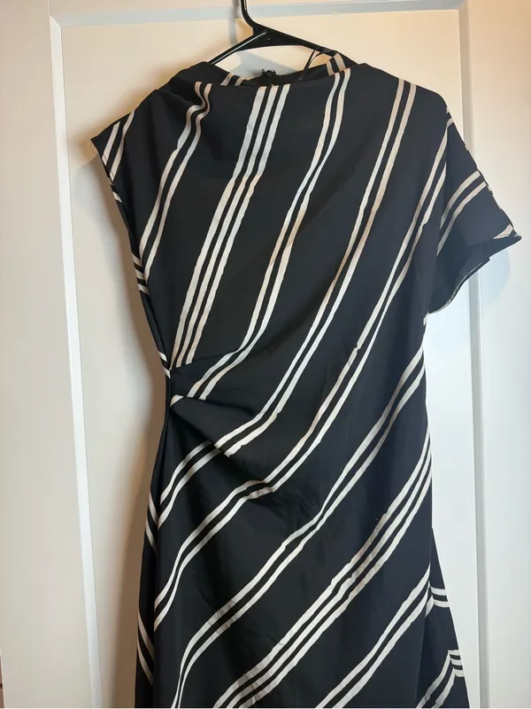 Mango Draped Striped Midi Dress Black White Italian‎ Fabric Size US 4-Small - Image 5