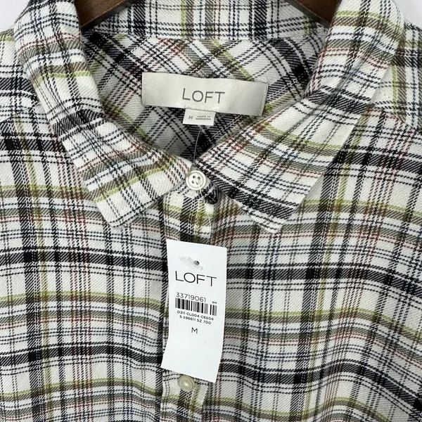 LOFT Plaid Button Down Shirt Women Medium Long Sleeve Preppy Academia Cottage‎ - Image 2