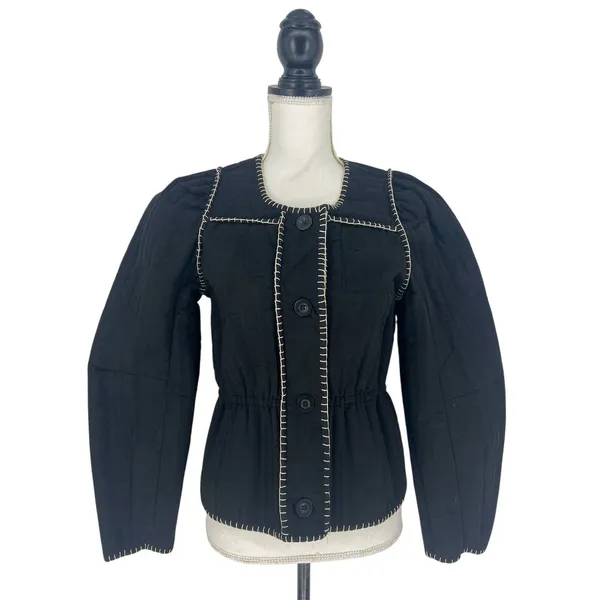 Anthropologie Quilted Puff Sleeve Jacket in‎ Black - Image 3