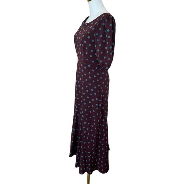 Bobeau Brown Polkadot Midi Dress MEDIUM Cottage Business Casual Biascut Work $88 - Image 6