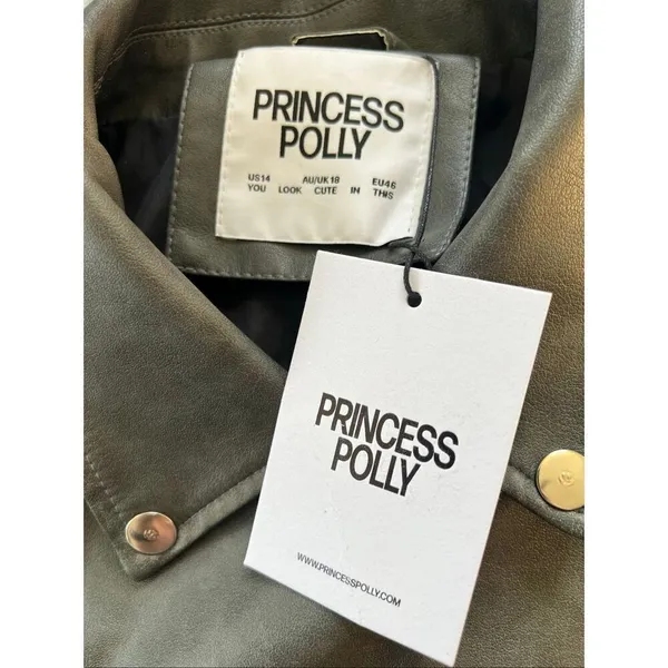 NWT! Princess Polly Curve Magnets Faux Leather Jacket Washed Charcoal Size US 14 - Image 5