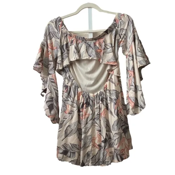 Lulus Off The Shoulder Tropical Leaf‎ Print Mini Dress Women's Size S - Image 3
