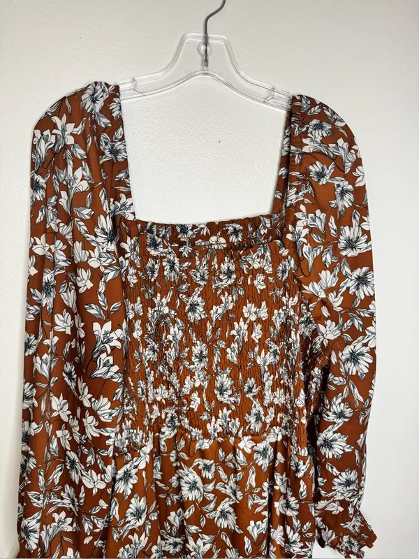 La Ligne X Target Women’s Brown Floral Smocked top Maxi Dress with Side Slit - Image 4