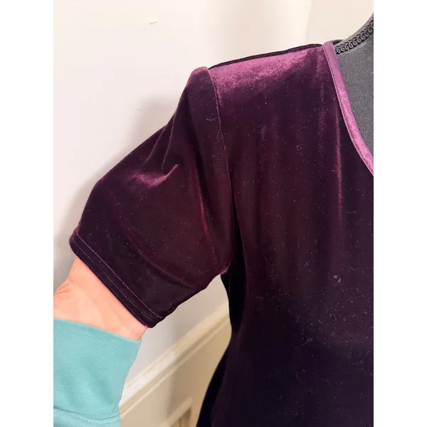 Vintage K.C. Spencer Purple Velvet Asymmetric Neck Mini Dress Whimsigoth Witchy - Image 2