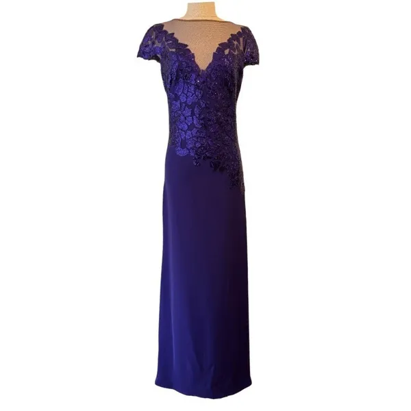 Tadashi Shoji Gown 6 Purple Sequin Illusion Mesh Formal Dress Event Gala Wedding - Image 2