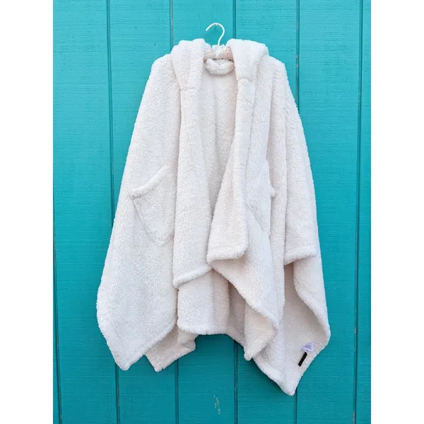 Catalonia Sherpa Fleece Hooded‎ Poncho Wrap Cream White Wearable Blanket Pockets - Image 2