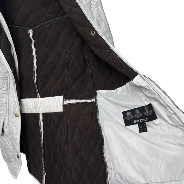 Barbour Cavalry Polarquilt Jacket Womens 6 Beige Quilted Full Zip Riding Coat‎ - Image 7